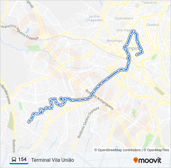 Mapa da linha 154 de ônibus