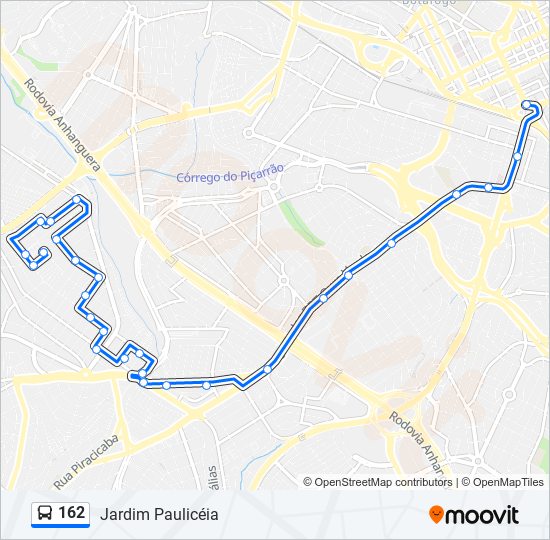 Mapa da linha 162 de ônibus