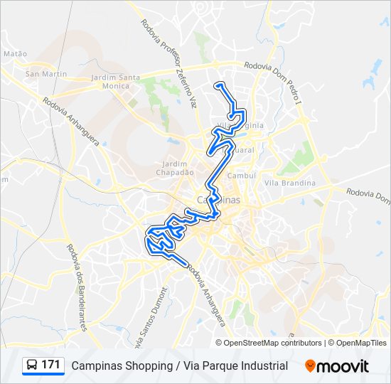 Mapa da linha 171 de ônibus