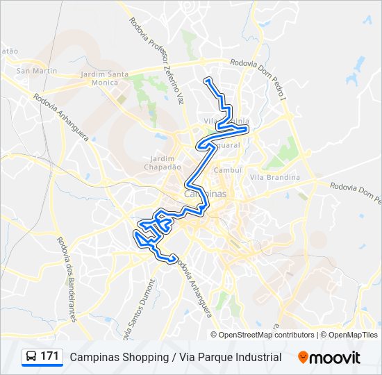 Mapa da linha 171 de ônibus