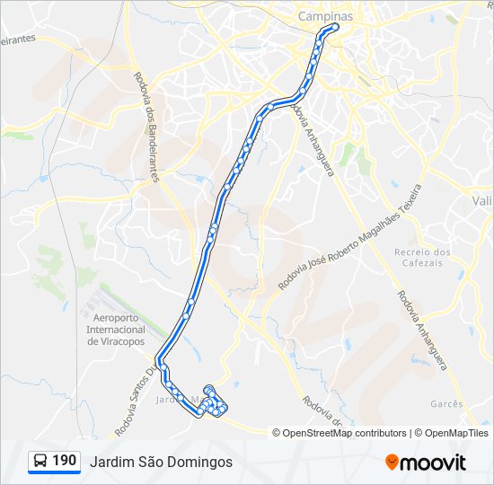 Mapa da linha 190 de ônibus