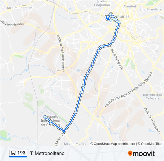 Mapa da linha 193 de ônibus