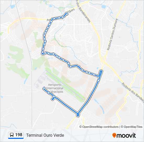 Mapa da linha 198 de ônibus