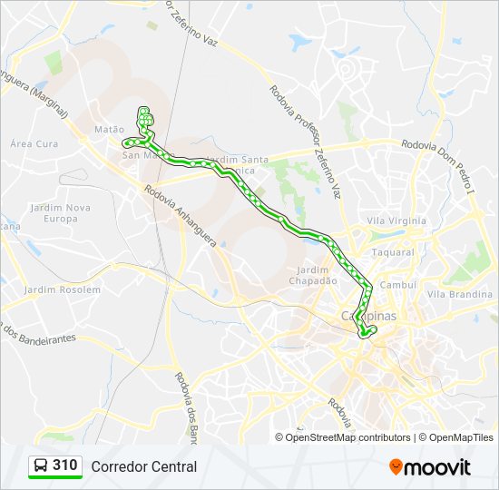 Mapa da linha 310 de ônibus