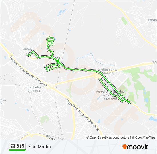 Mapa da linha 315 de ônibus