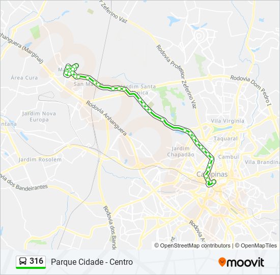 Mapa da linha 316 de ônibus