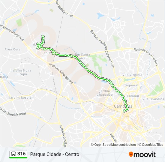 Mapa da linha 316 de ônibus