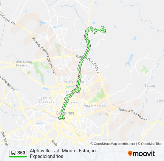 Mapa da linha 353 de ônibus