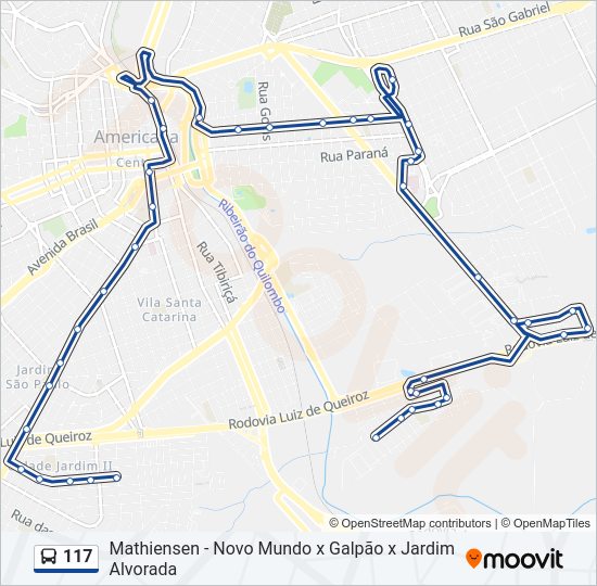 Mapa da linha 117 de ônibus