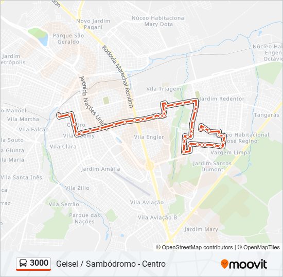 Rota da linha 3000: horários, paradas e mapas - Saíndo Do Centro