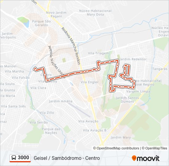 Mapa da linha 3000 de ônibus