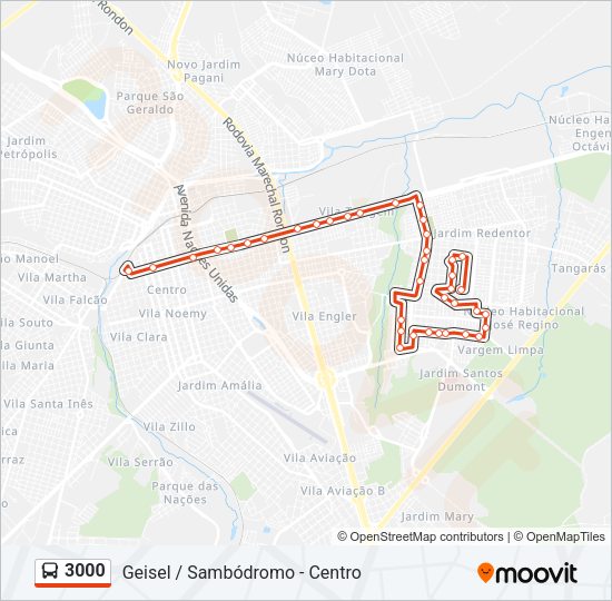 Mapa da linha 3000 de ônibus