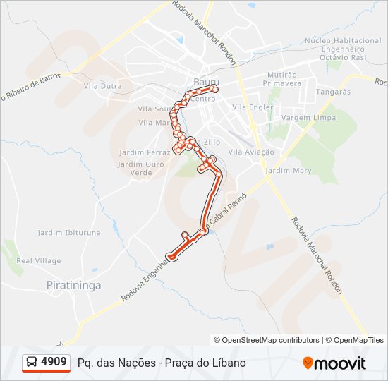 Mapa da linha 4909 de ônibus