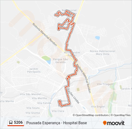 Mapa da linha 5206 de ônibus