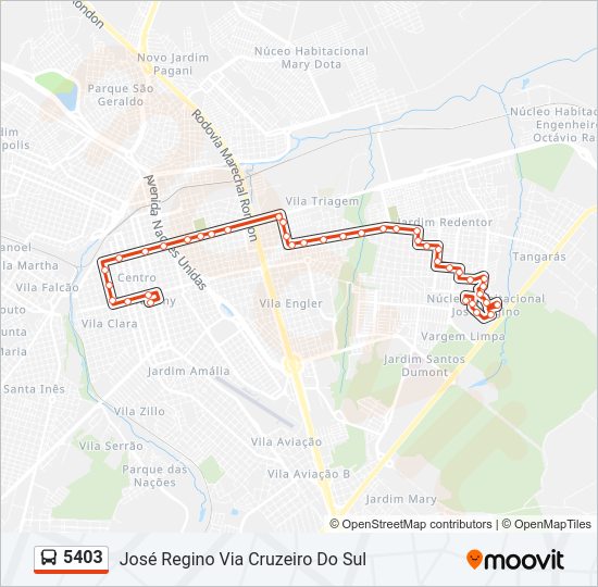 Mapa da linha 5403 de ônibus