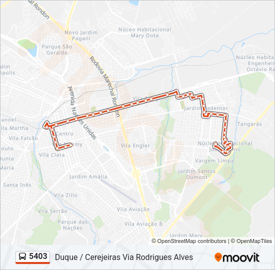 Mapa da linha 5403 de ônibus