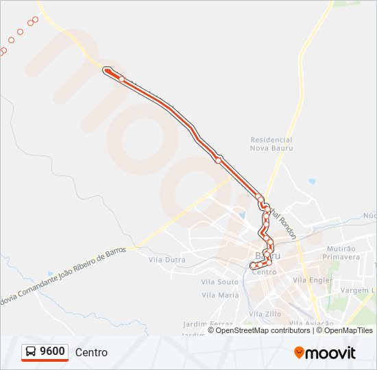 Mapa da linha 9600 de ônibus