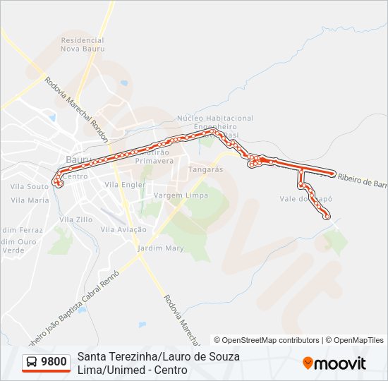 Mapa da linha 9800 de ônibus