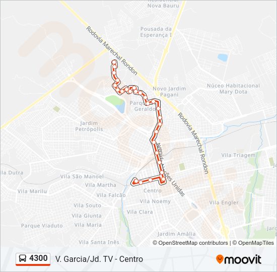 Mapa da linha 4300 de ônibus