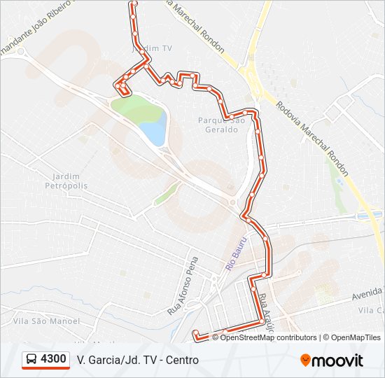 Mapa da linha 4300 de ônibus