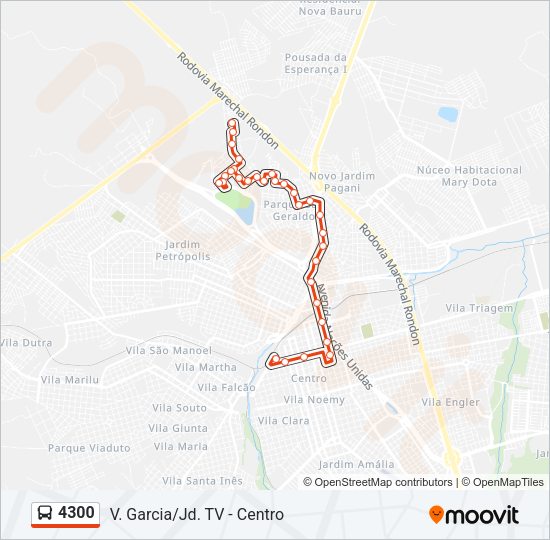 Mapa da linha 4300 de ônibus