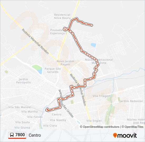 Mapa da linha 7800 de ônibus