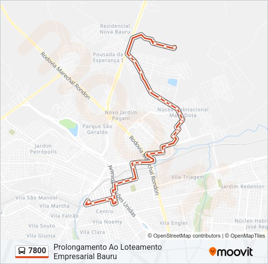 Mapa da linha 7800 de ônibus