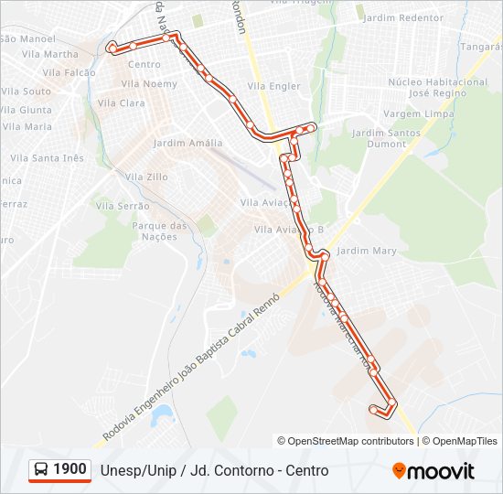 Mapa da linha 1900 de ônibus
