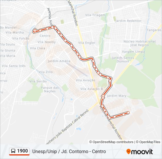Mapa da linha 1900 de ônibus