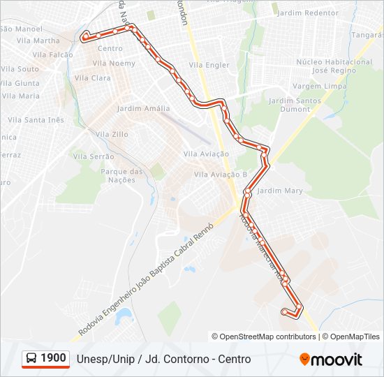 Mapa da linha 1900 de ônibus