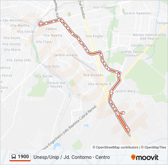 Mapa da linha 1900 de ônibus