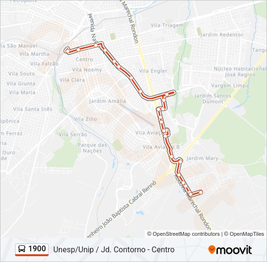 Mapa da linha 1900 de ônibus