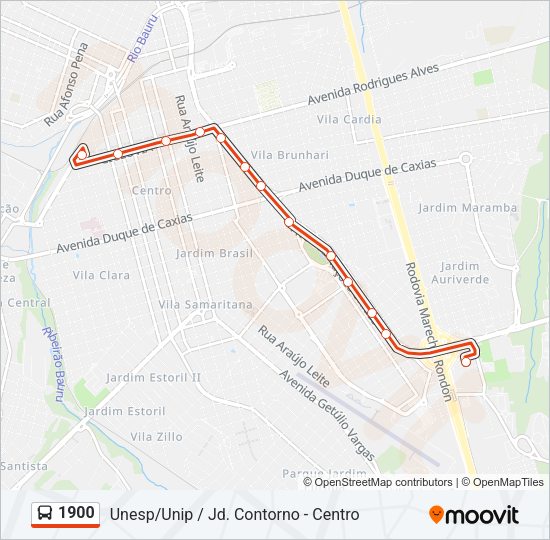 Mapa da linha 1900 de ônibus