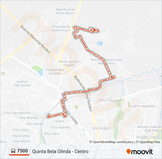 Mapa da linha 7500 de ônibus