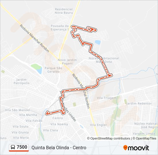 Mapa da linha 7500 de ônibus