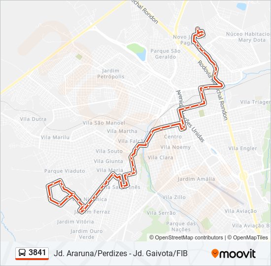 Mapa da linha 3841 de ônibus