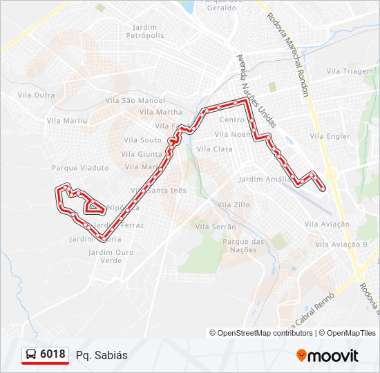 Mapa da linha 6018 de ônibus