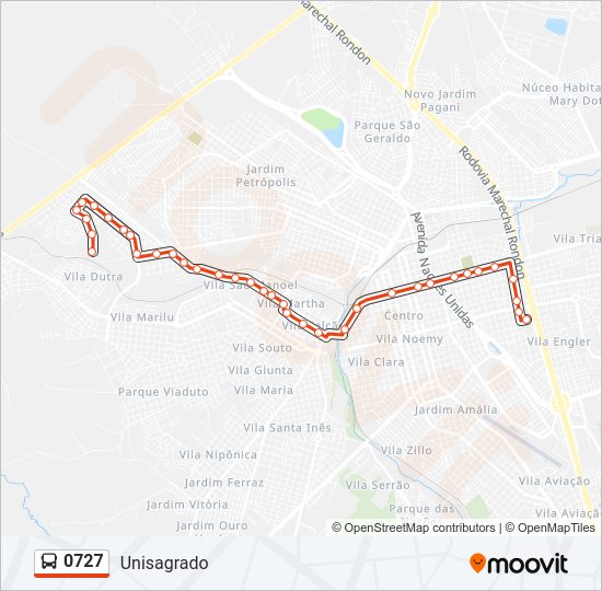 Mapa da linha 0727 de ônibus