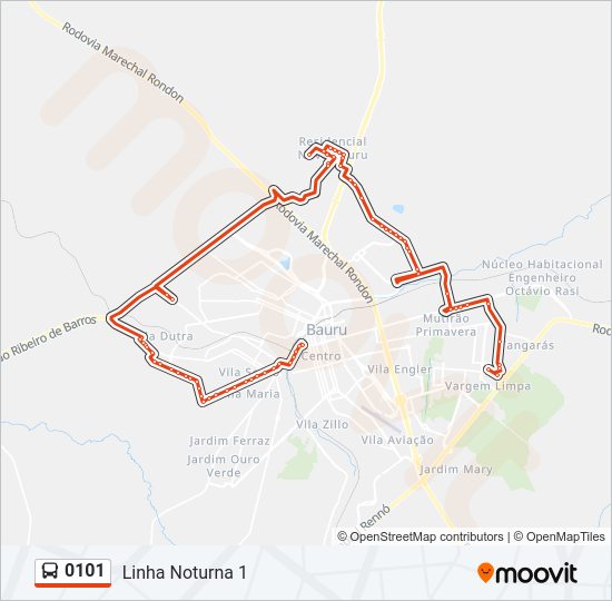 Mapa da linha 0101 de ônibus