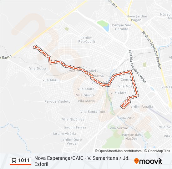 Mapa da linha 1011 de ônibus