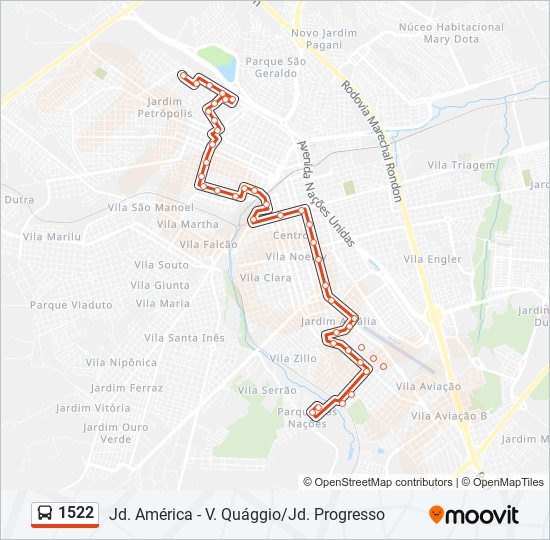 Mapa da linha 1522 de ônibus