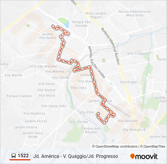 Mapa da linha 1522 de ônibus