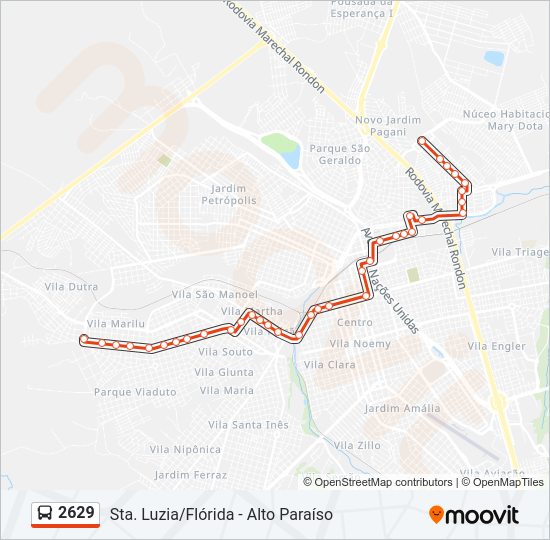 Mapa da linha 2629 de ônibus