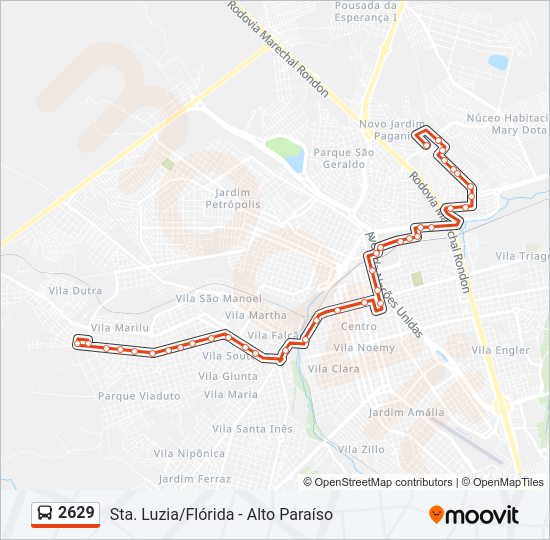 Mapa da linha 2629 de ônibus