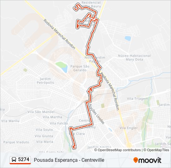 Mapa da linha 5274 de ônibus