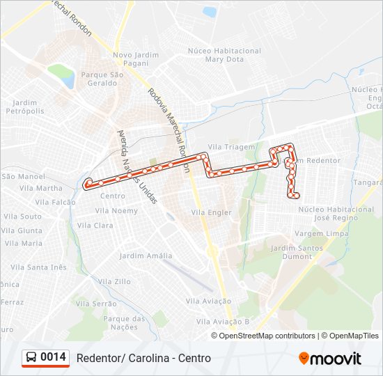 Mapa da linha 0014 de ônibus