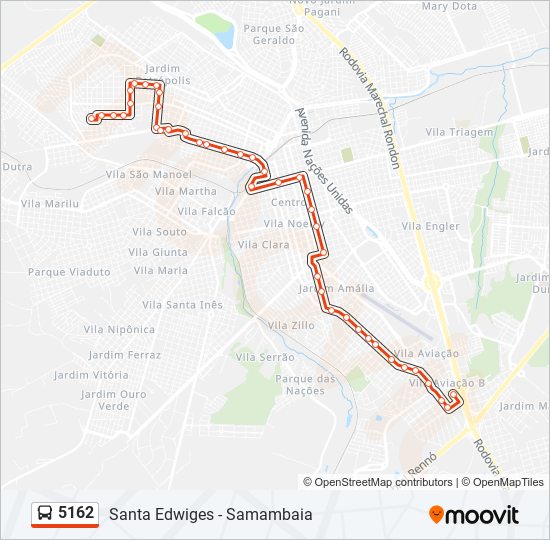 Mapa da linha 5162 de ônibus