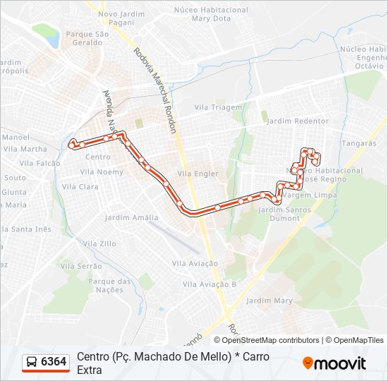 Mapa da linha 6364 de ônibus