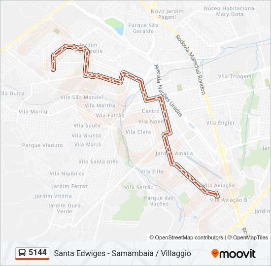 Mapa da linha 5144 de ônibus