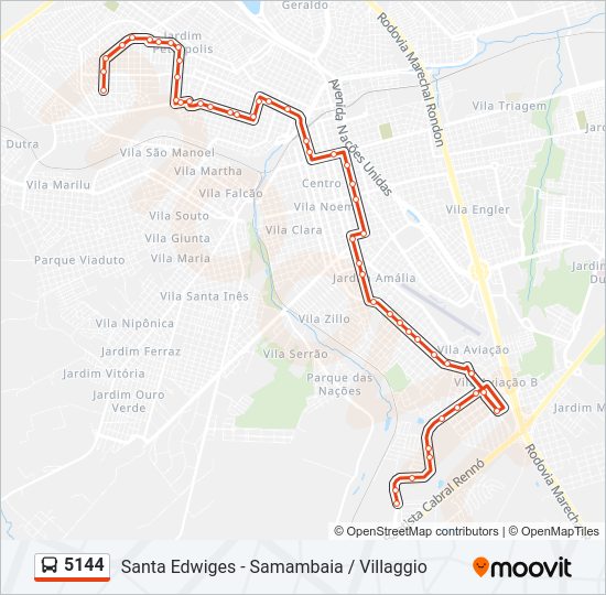 Mapa da linha 5144 de ônibus